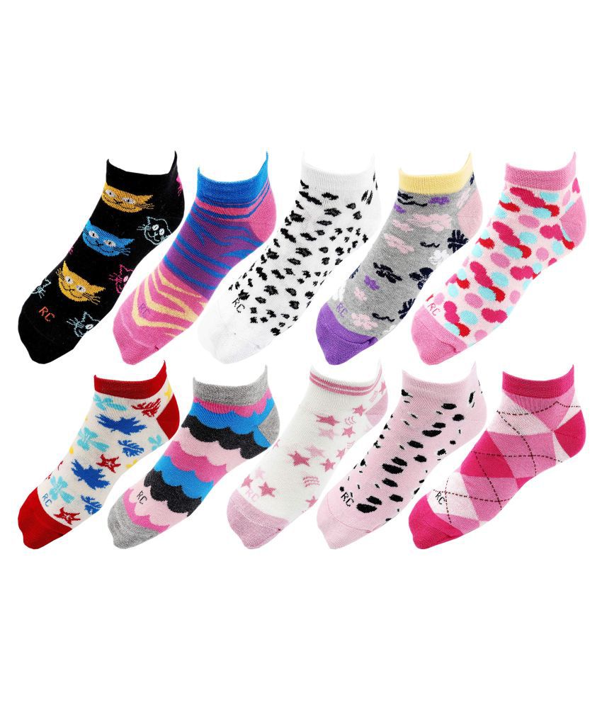     			Women's Low Cut Ankle Length Multicolored Cotton Socks (Pack of 10)