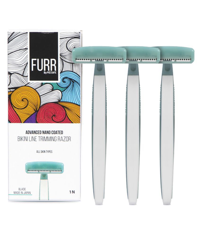 FURR Reusable Blade Bikini Line Trimming Razor | Chromium and PTFE Coated with Protective Sleeve & Anti Slip Grip for Women | Painless Hair Removal | Irritation & Rash Free Shaving | For Women | Pack Of 3