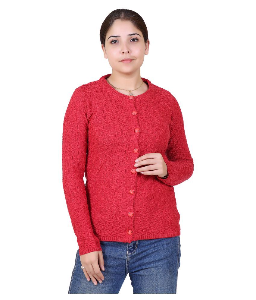     			Varenyam Acrylic Red Buttoned Cardigans - Single