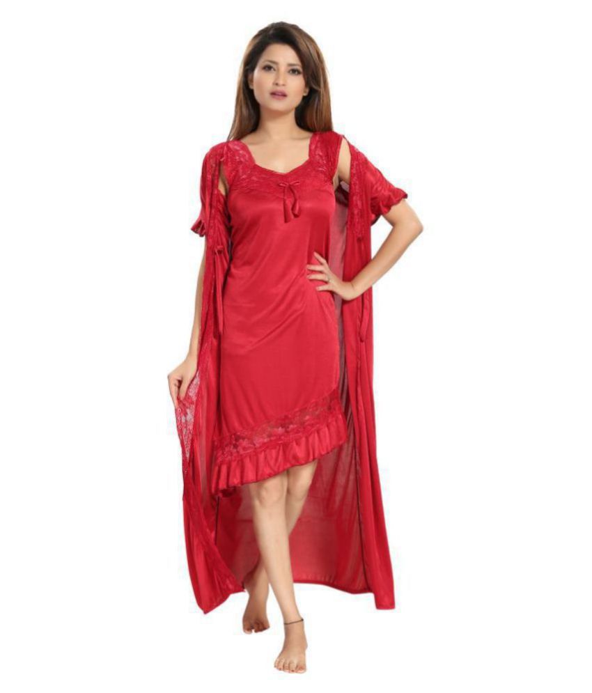     			Reposey Satin Nighty & Night Gowns - Maroon Pack of 2