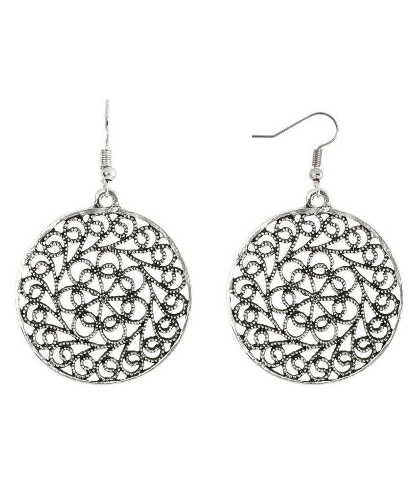     			SILVER SHINE  Alluring Silver Hollow Round Oxidized Drop Earring For Girls And Women