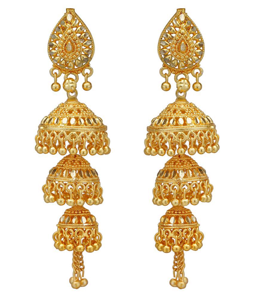     			Happy Stoning Sensational & Shimmering One Gram Gold Plated Jhumka Earrings