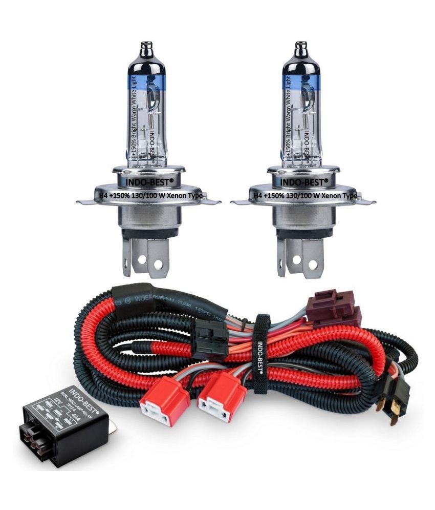 INDO-BEST H4 +150% 130/100 W Xnon Type Bulbs and Headlamp Brightening Wiring And Relay Kit