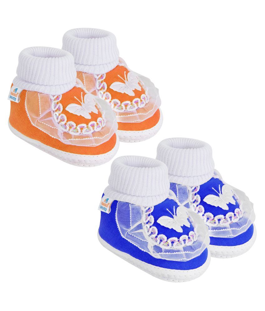     			Neska Moda Baby Girls Set Of 2 Pair Booties for 9 to 12 Months (Blue,Orange)-SK138andSK140