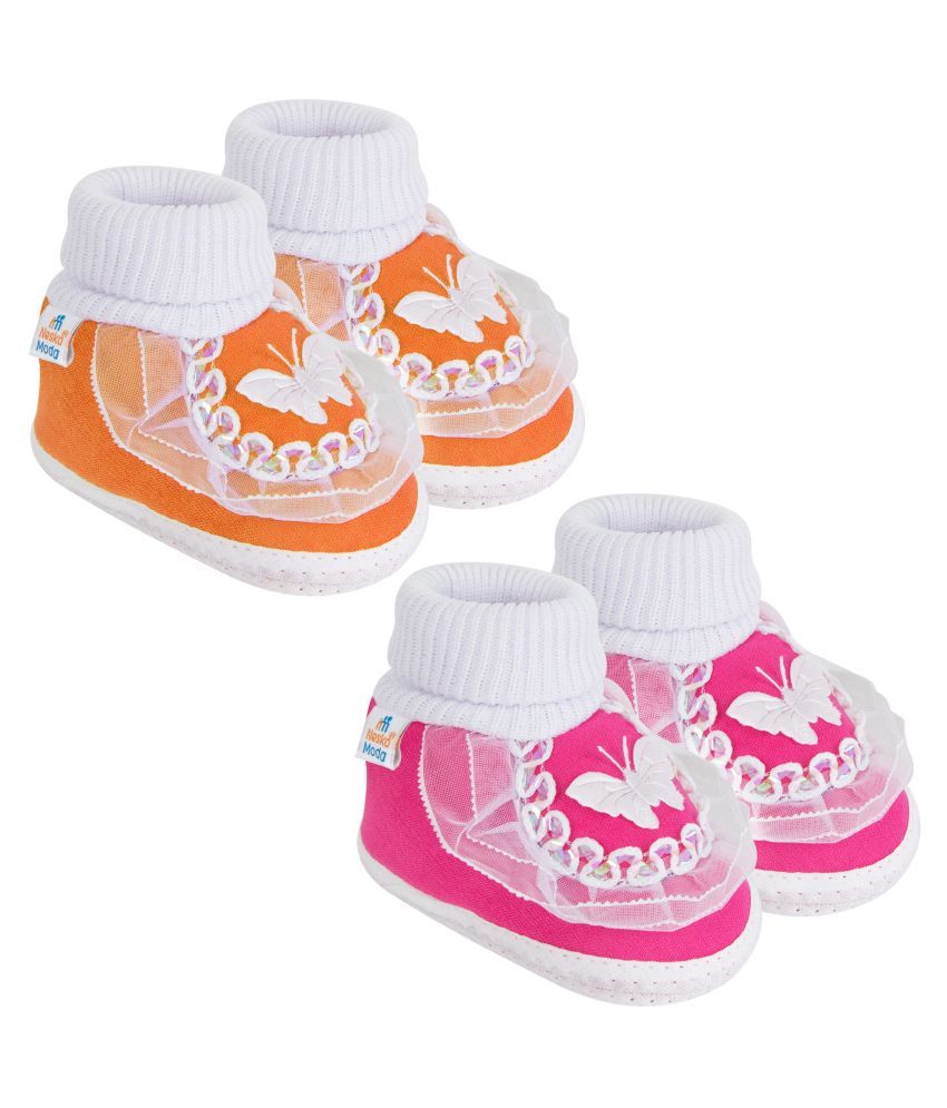     			Neska Moda Baby Girls Set Of 2 Pair Booties for 9 to 12 Months (Pink,Orange)-SK139andSK140