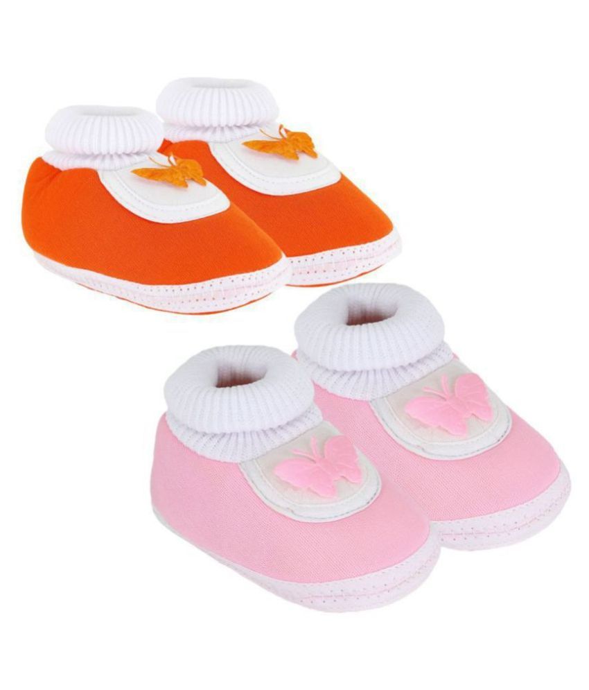     			Neska Moda Pack Of 2 Baby Infant Soft Orange and Baby Pink Booties/Shoes For 0 To 12 Months