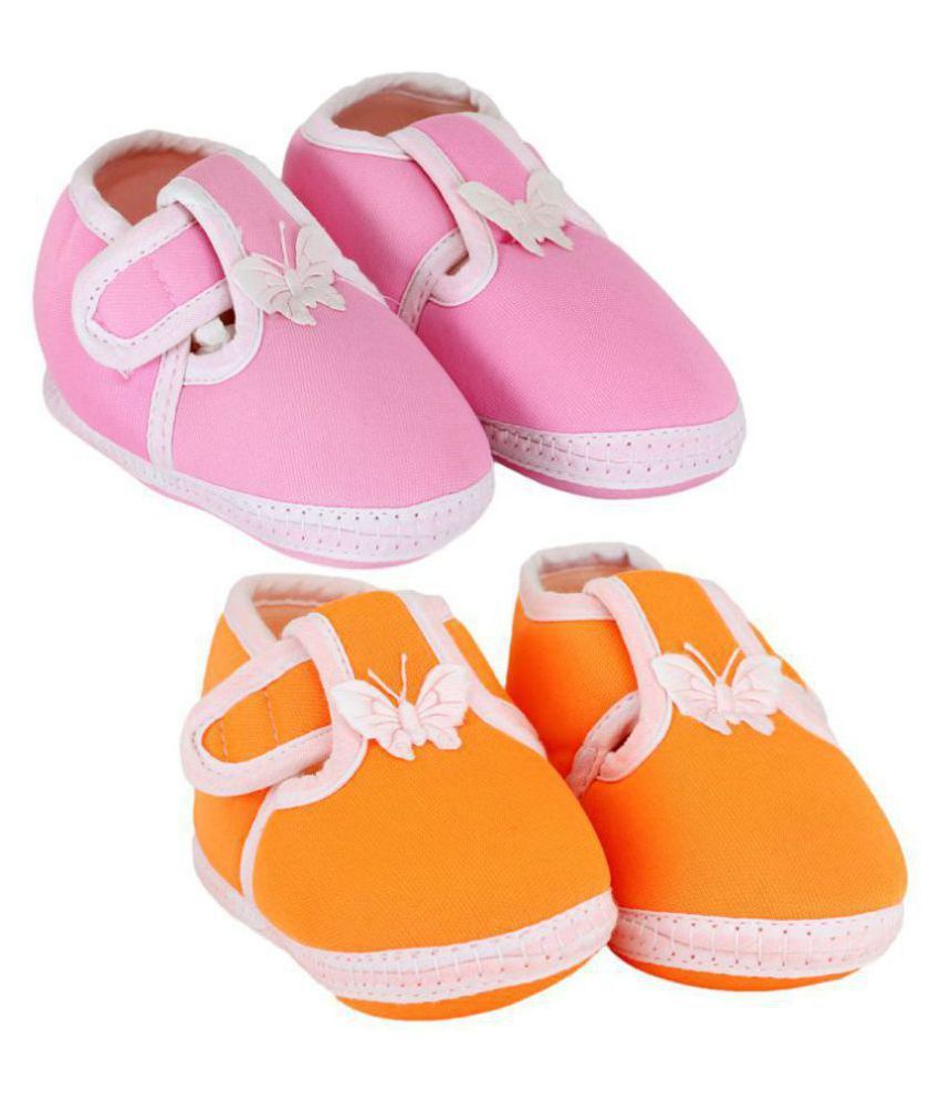     			Neska Moda Pack Of 2 Baby Infant Soft  Orange and Baby Pink Booties For Age Group 0 To 12 Months