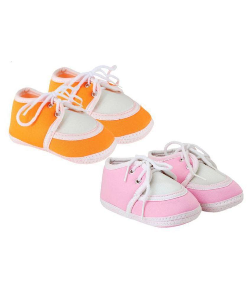     			Neska Moda Pack Of 2 Baby Infant Soft Orange and Baby Pink Booties/Shoes For 0 To 12 Months