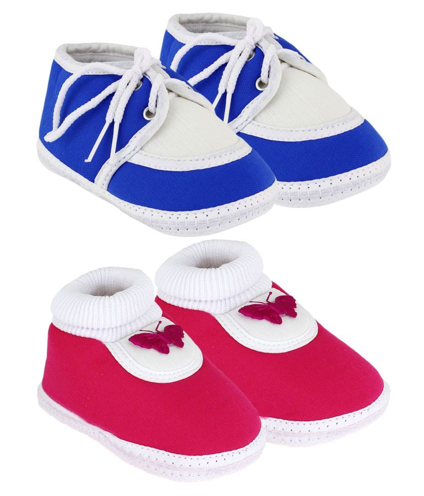     			Neska Moda Pack Of 2 Baby Boys & Girls Pink And Blue Cotton Booties For 0 To 12 Months