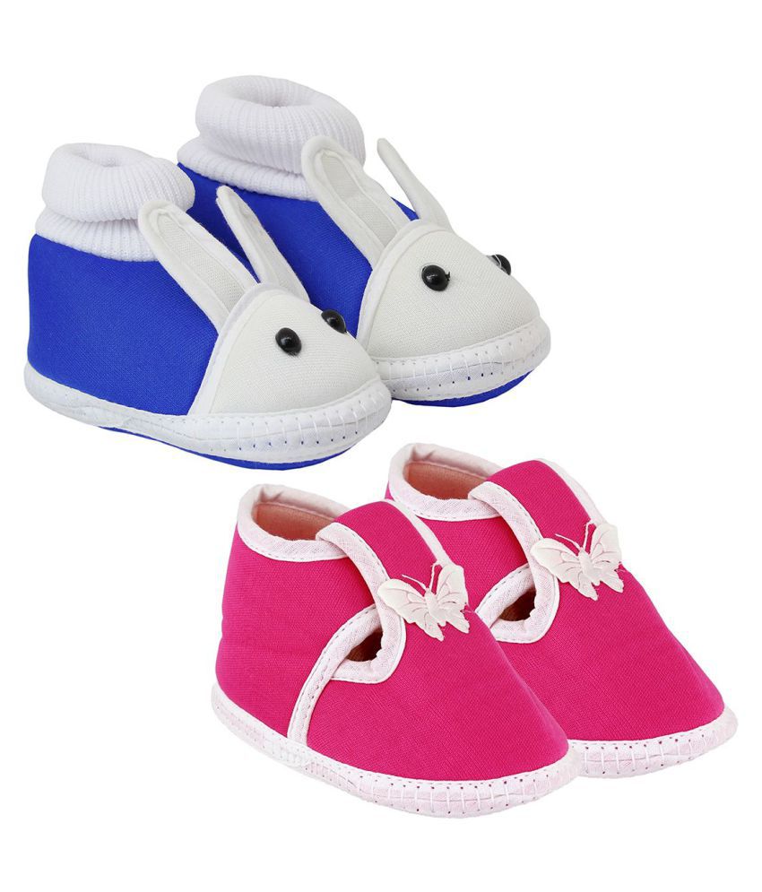 Neska Moda Pack Of 2 Baby Boys & Girls Blue And Pink Cotton Booties For 0 To 12 Months