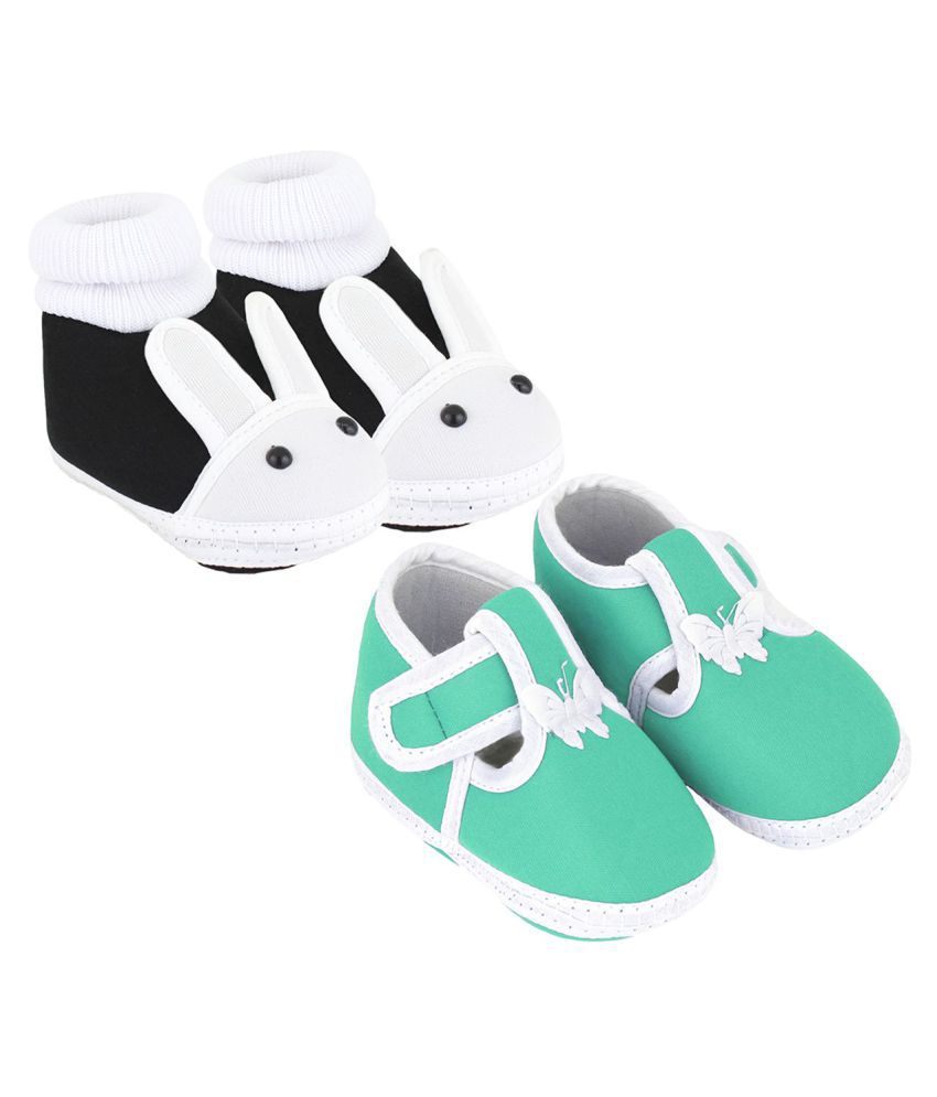 Neska Moda Pack Of 2 Baby Boys & Girls Black And Green Cotton Booties For 0 To 12 Months