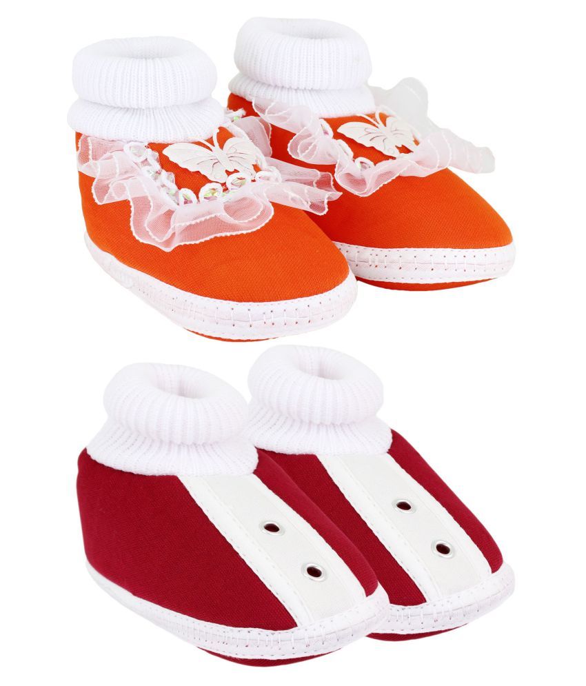     			Neska Moda Pack Of 2 Baby Boys & Girls Orange And Maroon Cotton Booties For 0 To 12 Months