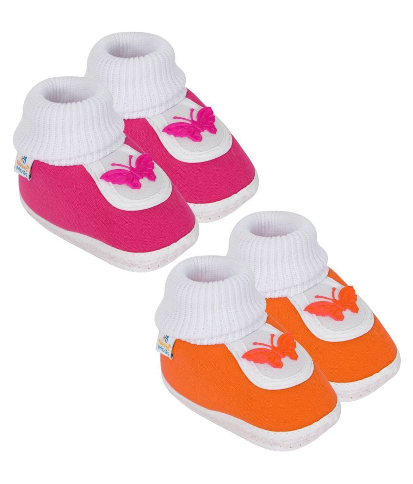     			Neska Moda Unisex Set Of 2 Pair Booties for 6 to 9 Months (Pink,Orange) -SK129andSK143