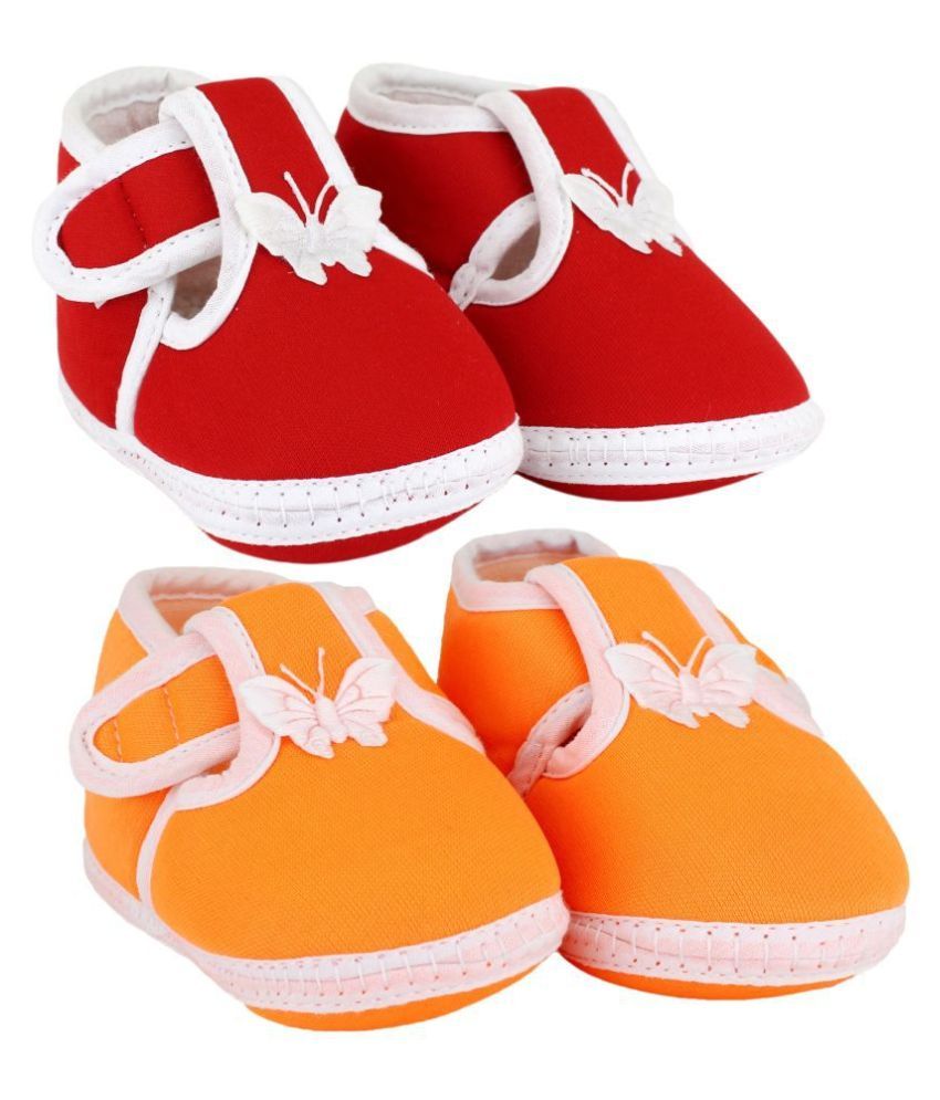     			Neska Moda Unisex Set Of 2 Booties For 6 To 12 Months (Orange,Red)