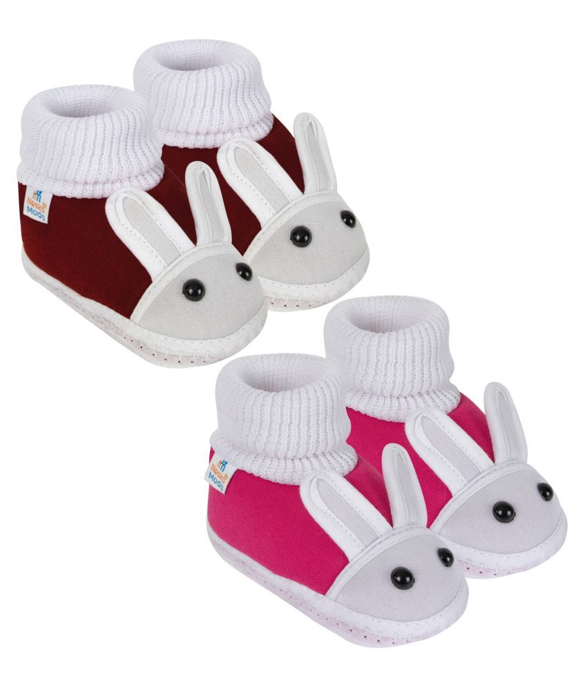     			Neska Moda Unisex Set Of 2 Pair Booties for 6 to 9 Months (Maroon,Pink) -BT82andSK147