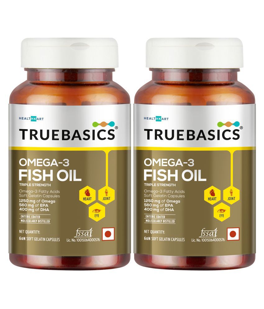 TrueBasics Omega 3 Fish Oil, Triple Strength, 1250mg of Omega (560mg EPA & 400mg DHA), 120 Capsules