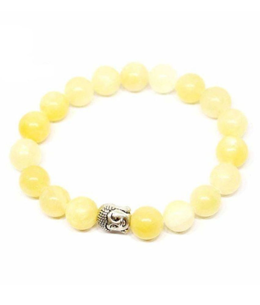     			8mm Yellow Calcite With Buddha Natural Agate Stone Bracelet