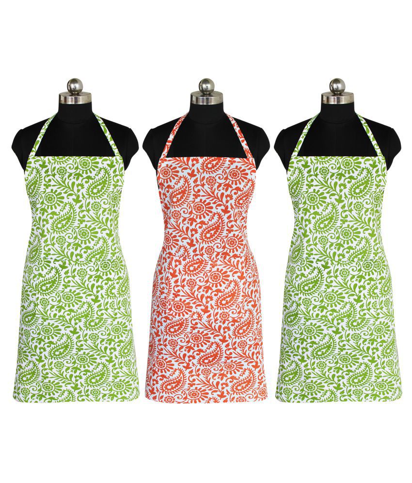     			Feather Green Set of 3 Multi Printed Cotton Apron
