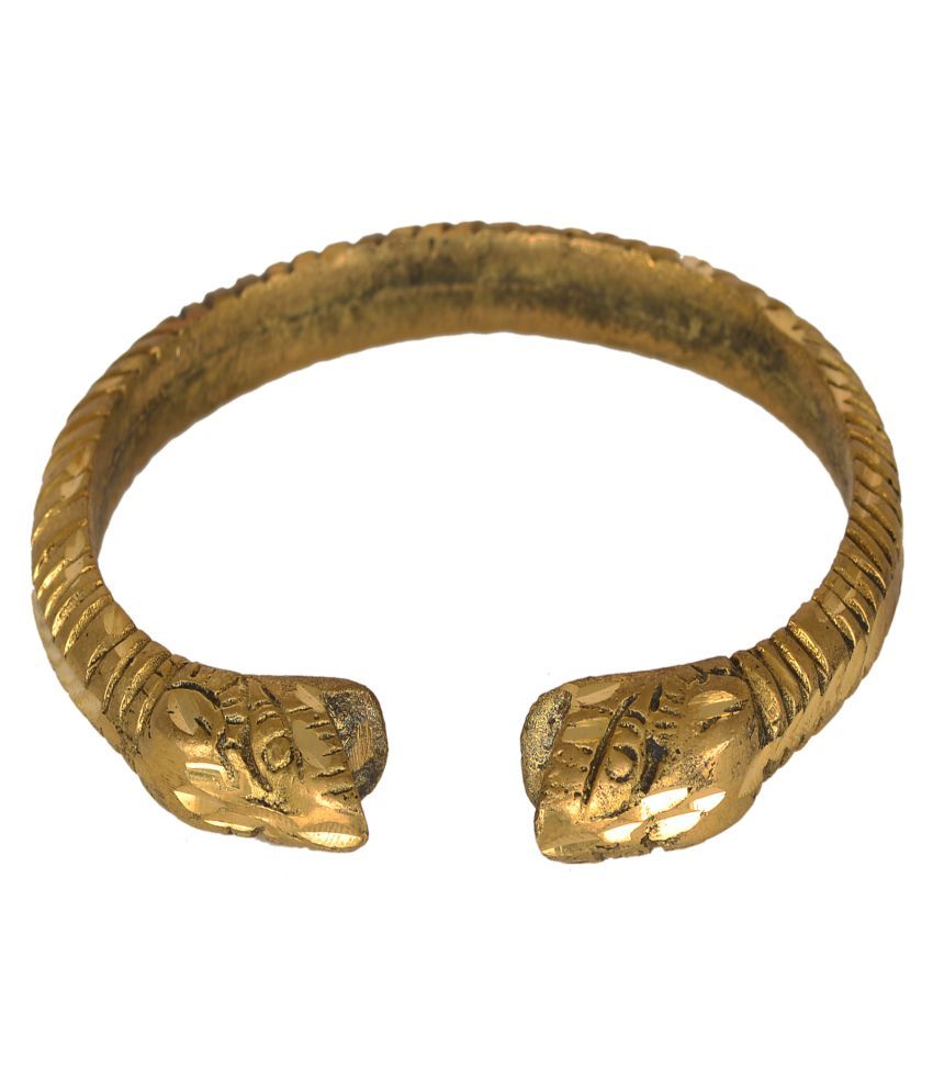     			KESAR ZEMS PURE BRASS KADA Lion Face Wrist Band For Unisex {Diameter 5.6 CM} Golden.