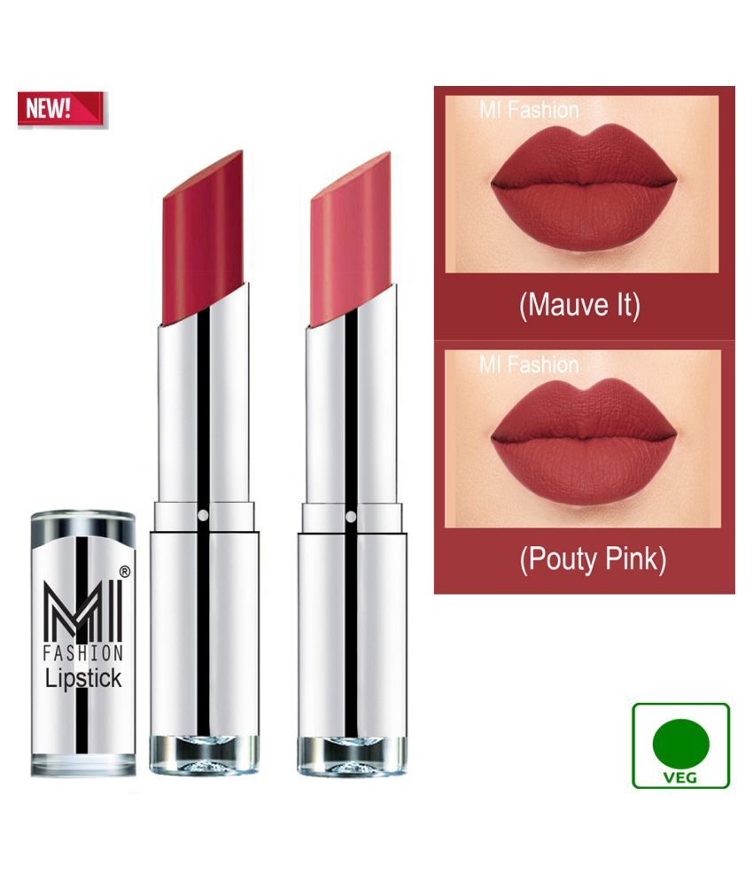     			MI FASHION 100% Veg Soft Matte Long Stay Lipstick Pouty Pink Mauve Pack of 2 7 g