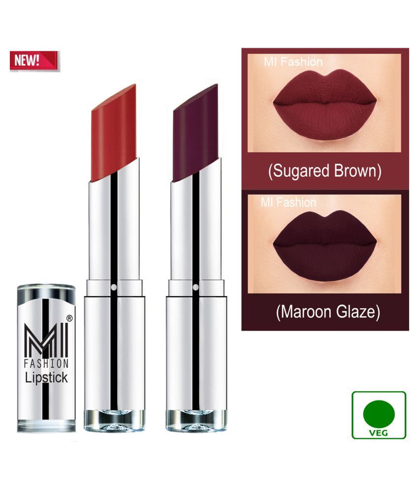     			MI FASHION 100% Veg Soft Matte Long Stay Lipstick Maroon Rebel Brown Pack of 2 7 g