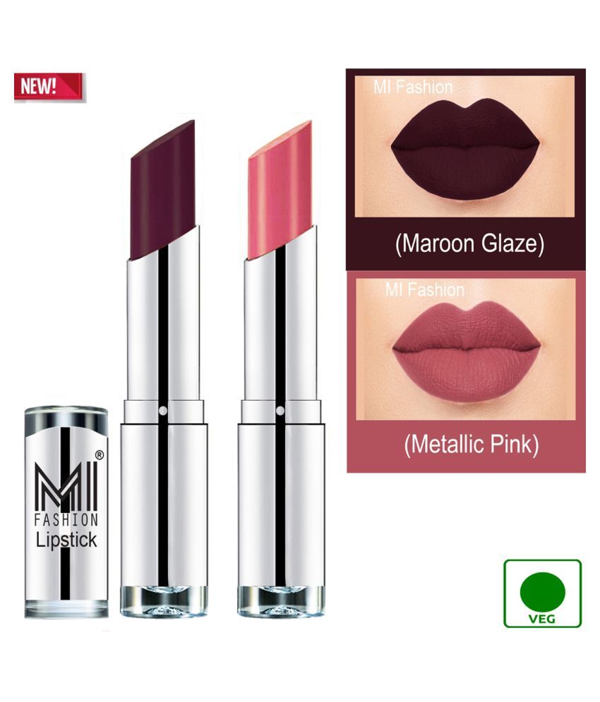     			MI FASHION 100% Veg Soft Matte Long Stay Lipstick Matelic Nude Magenta Pack of 2 7 g