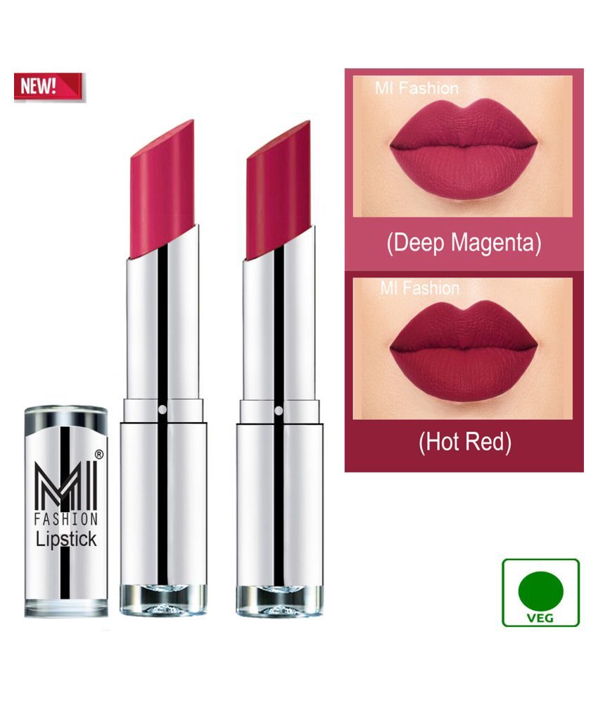     			MI FASHION 100% Veg Soft Matte Long Stay Lipstick Dry Red Magenta Pack of 2 7 g