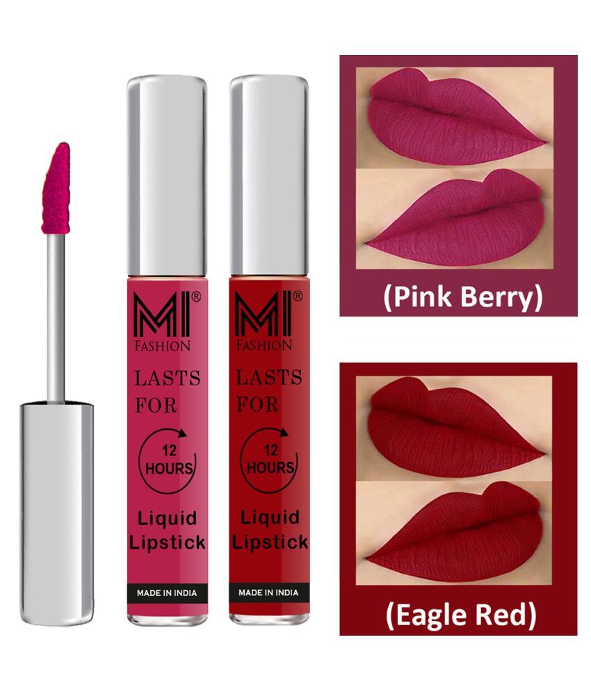     			MI FASHION Highly pigmented Lip Gloss Liquid Lipstick Eagle Red Pink Pack of 2 6 mL