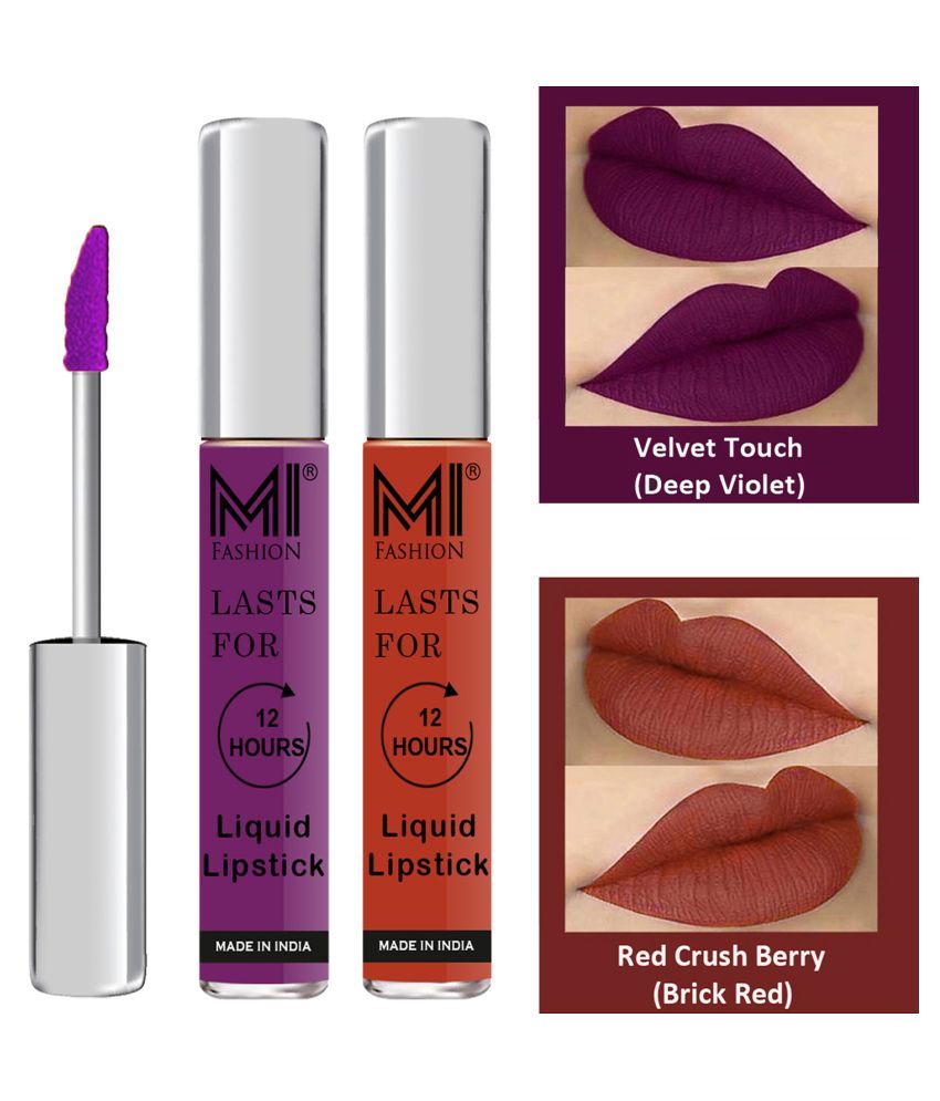     			MI FASHION Highly pigmented Lip Gloss Liquid Lipstick Brick Red Purple Pack of 2 6 mL