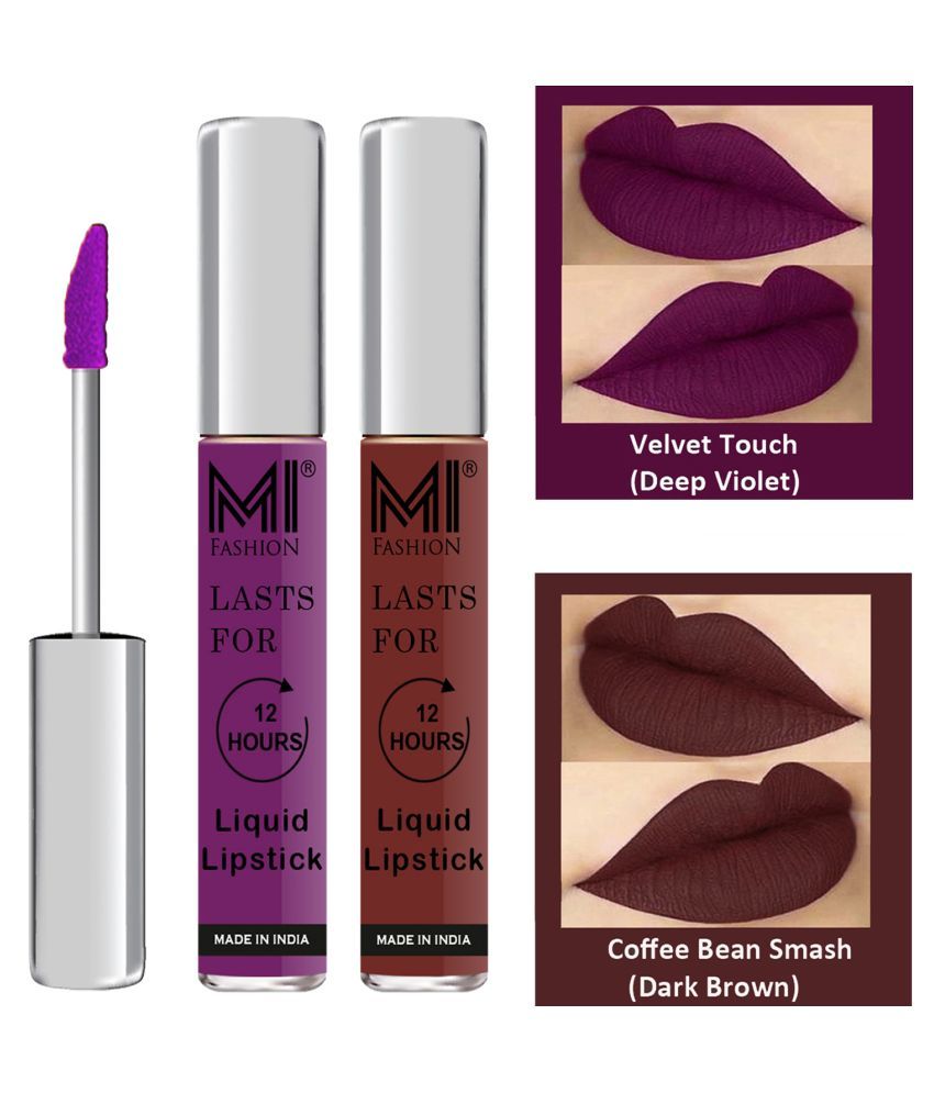     			MI FASHION Highly pigmented Lip Gloss Liquid Lipstick Dark Brown Purple Pack of 2 6 mL