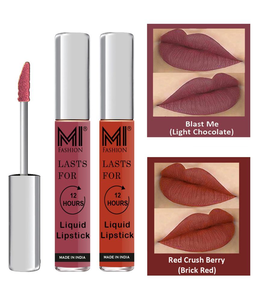     			MI FASHION Highly pigmented Lip Gloss Liquid Lipstick Brick Red Chocolate Pack of 2 6 mL