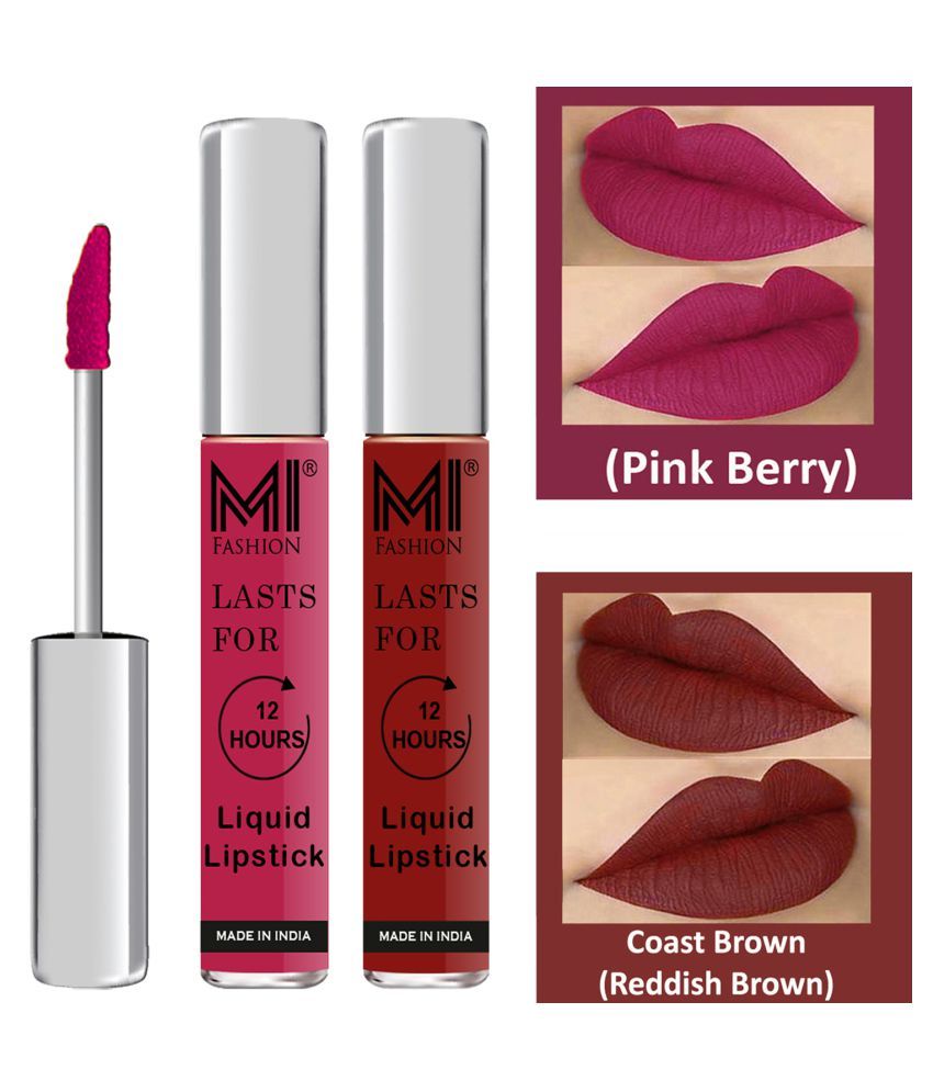     			MI FASHION Highly pigmented Lip Gloss Liquid Lipstick Coast Brown Pink Pack of 2 6 mL