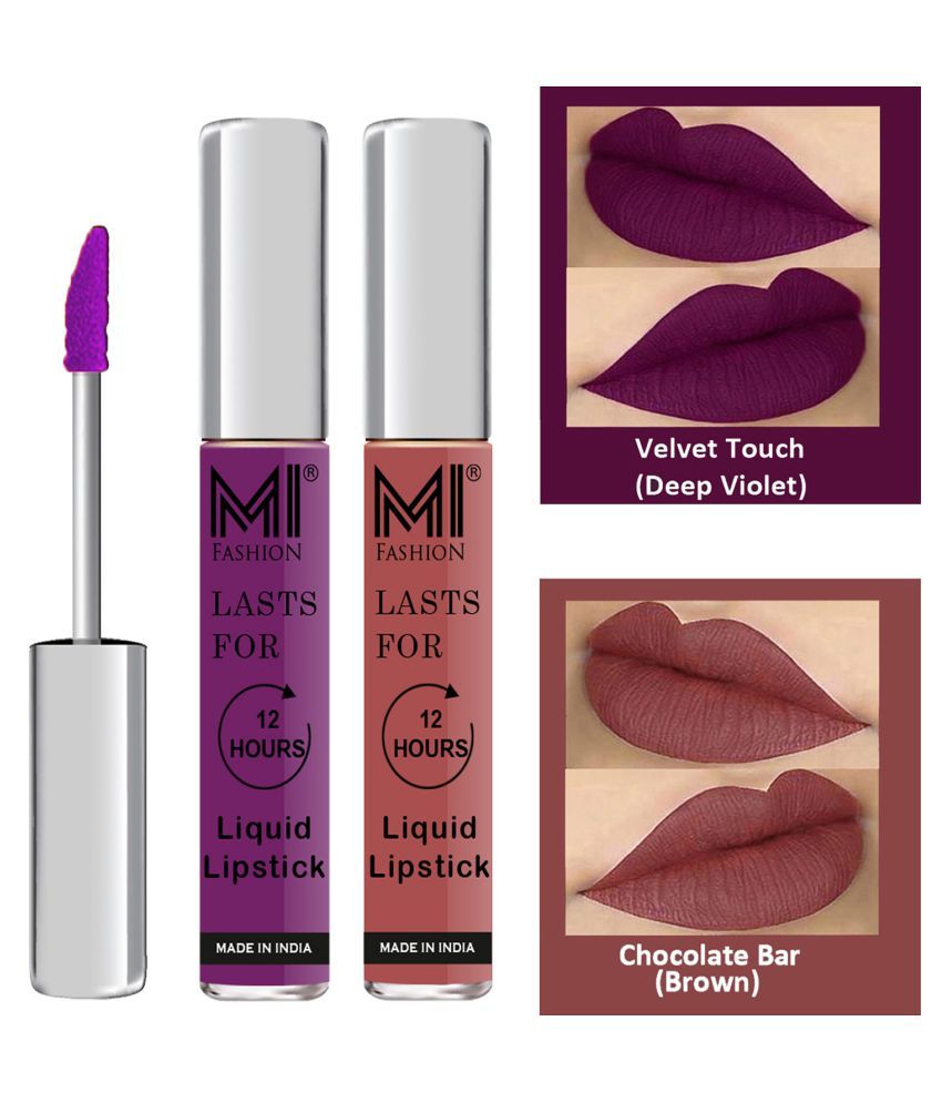     			MI FASHION Highly pigmented Lip Gloss Liquid Lipstick Brown Purple Pack of 2 6 mL