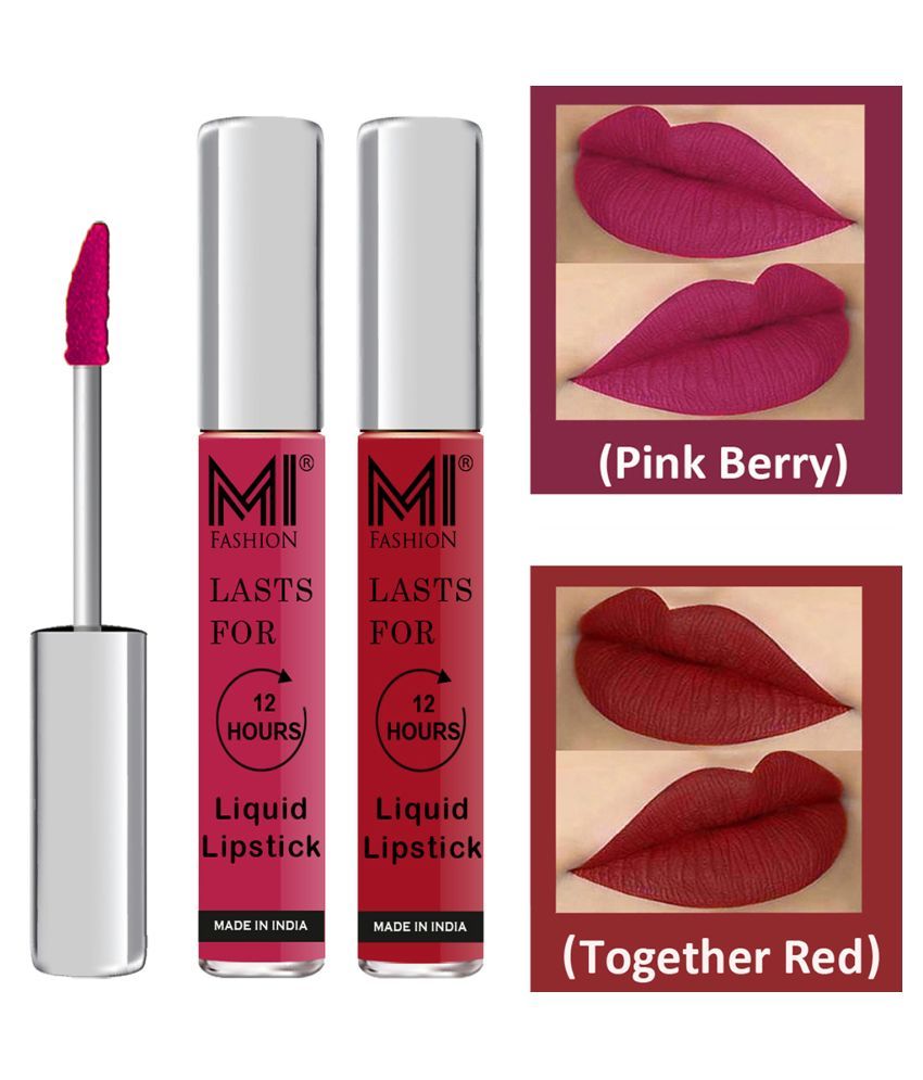     			MI FASHION Highly pigmented Lip Gloss Liquid Lipstick Together Red Pink Pack of 2 6 mL