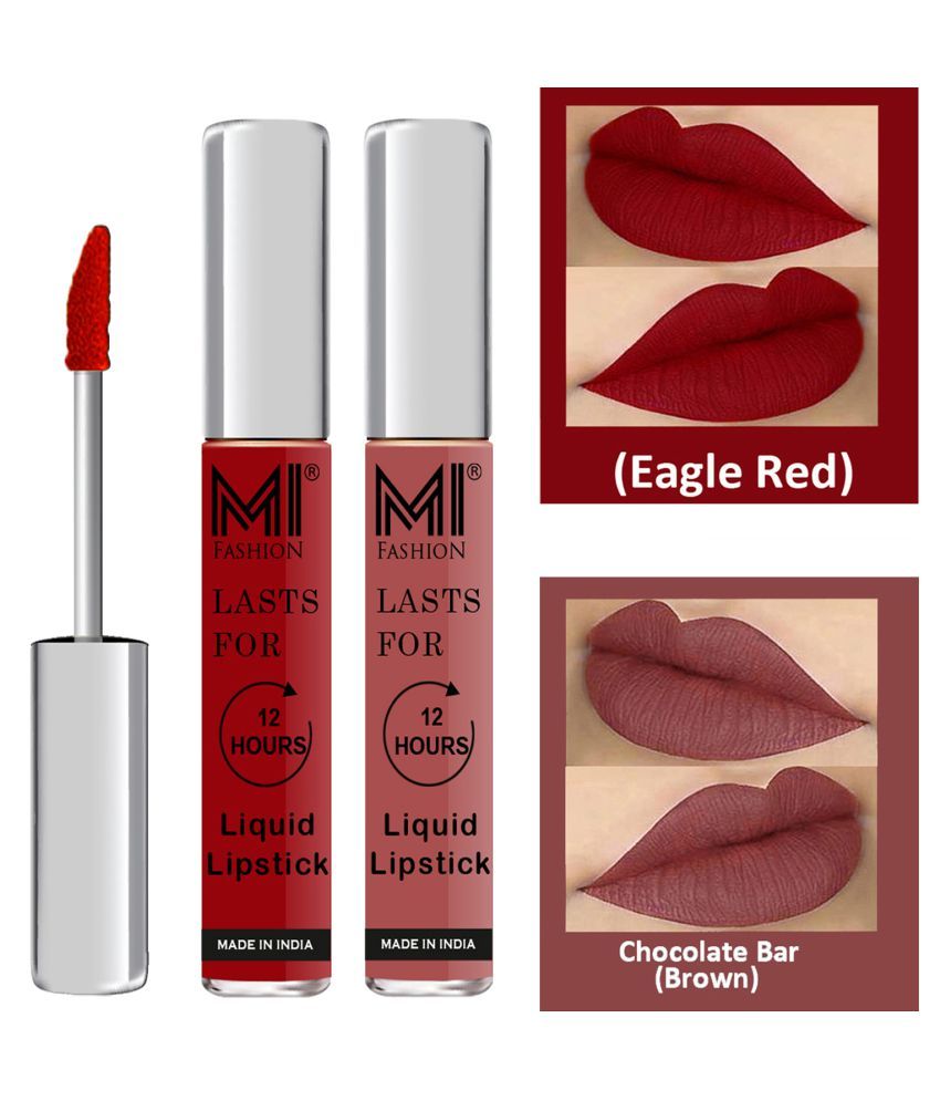     			MI FASHION Highly pigmented Lip Gloss Liquid Lipstick Brown Red Pack of 2 6 mL