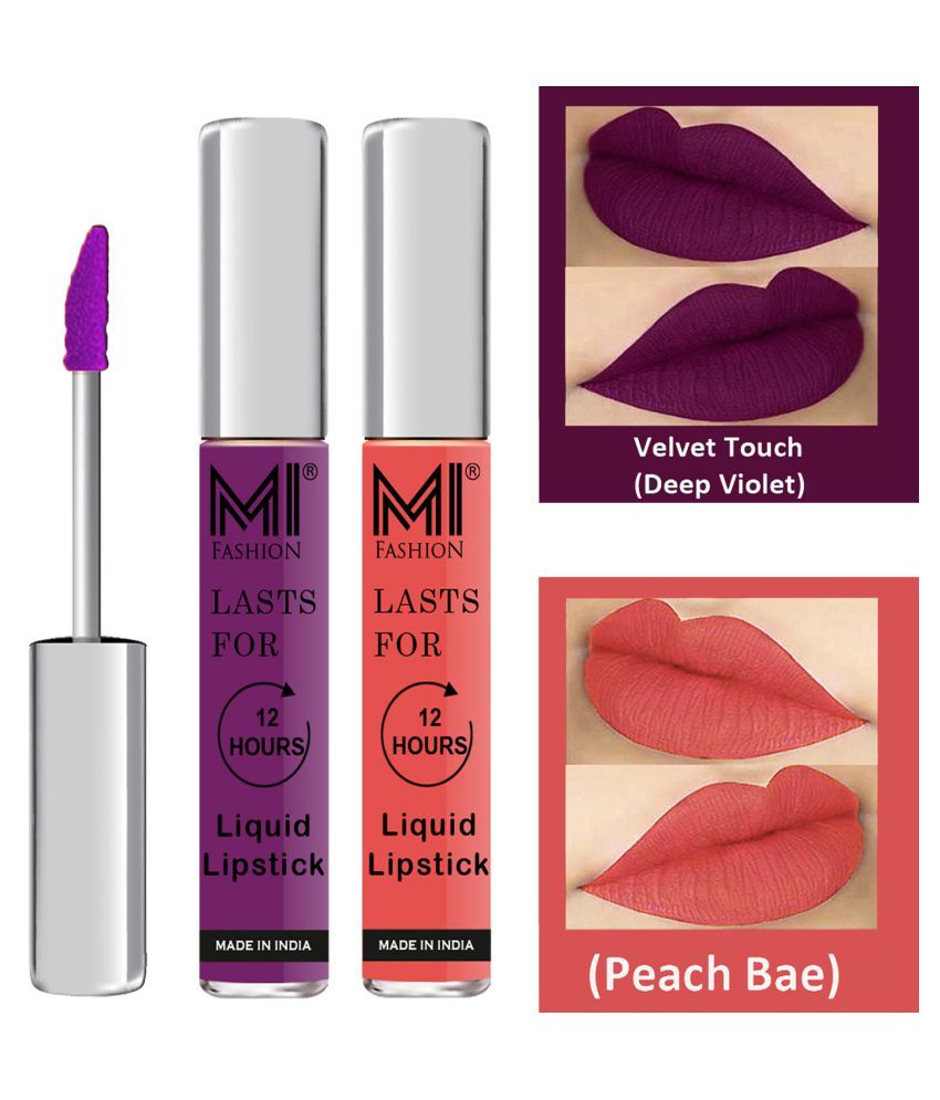     			MI FASHION Highly pigmented Lip Gloss Liquid Lipstick Peach Bae Purple Pack of 2 6 mL