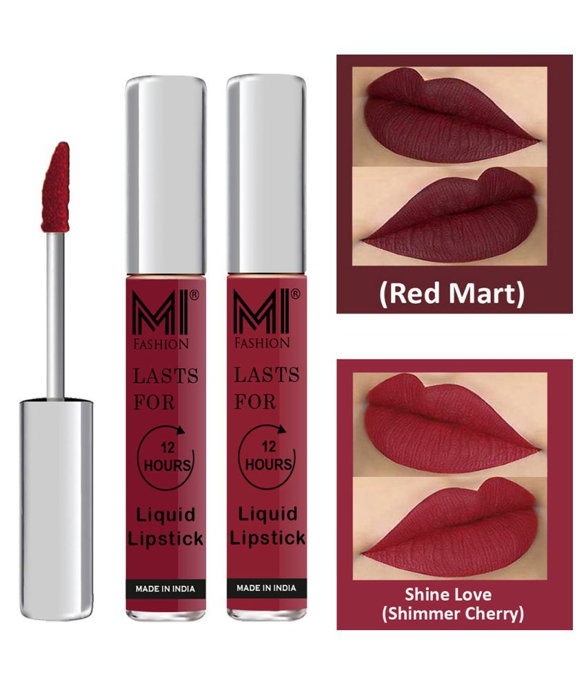     			MI FASHION Highly pigmented Lip Gloss Liquid Lipstick Shimmer Cherry Red Pack of 2 6 mL