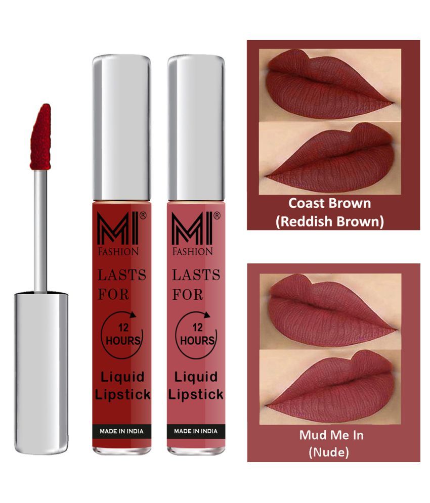     			MI FASHION Highly pigmented Lip Gloss Liquid Lipstick Nude Brown Pack of 2 6 mL