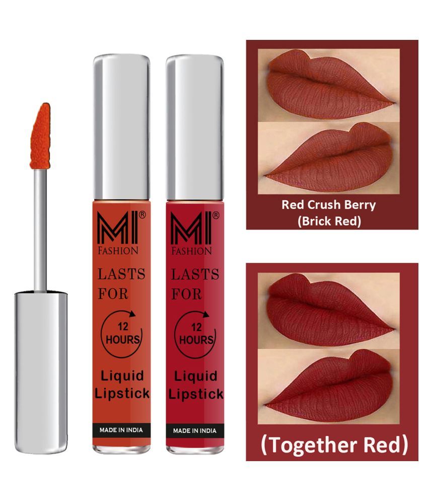     			MI FASHION Highly pigmented Lip Gloss Liquid Lipstick Together Red Red Pack of 2 6 mL