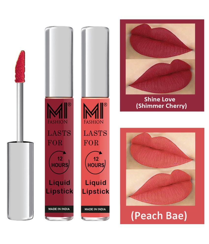     			MI FASHION Highly pigmented Lip Gloss Liquid Lipstick Peach Bae Cherry Pack of 2 6 mL