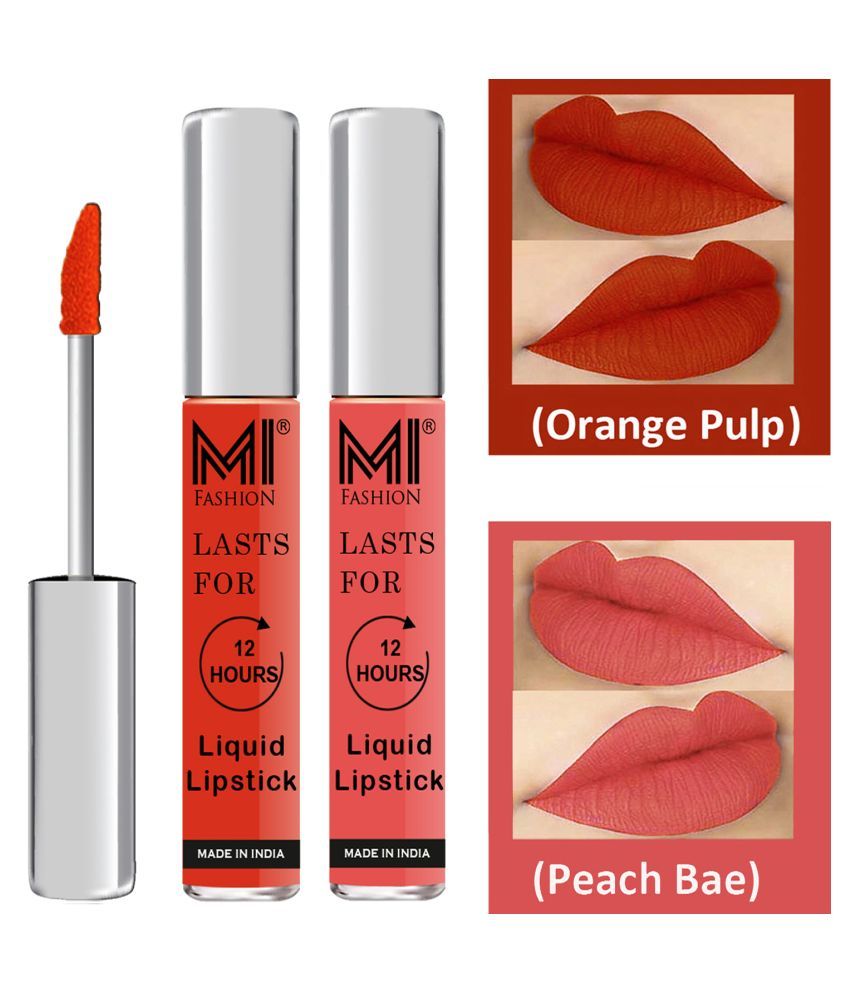     			MI FASHION Highly pigmented Lip Gloss Liquid Lipstick Peach Bae Orange Pack of 2 6 mL