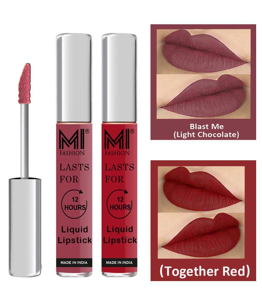     			MI FASHION Highly pigmented Lip Gloss Liquid Lipstick Together Red Chocolate Pack of 2 6 mL