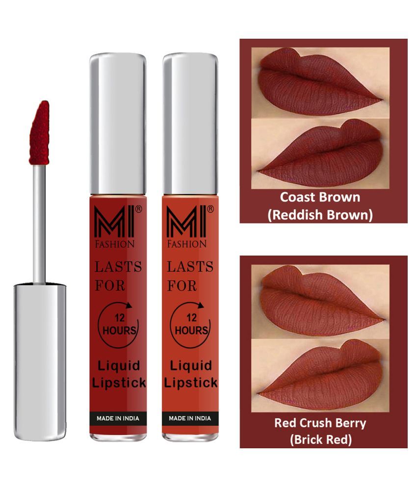     			MI FASHION Highly pigmented Lip Gloss Liquid Lipstick Brick Red Brown Pack of 2 6 mL