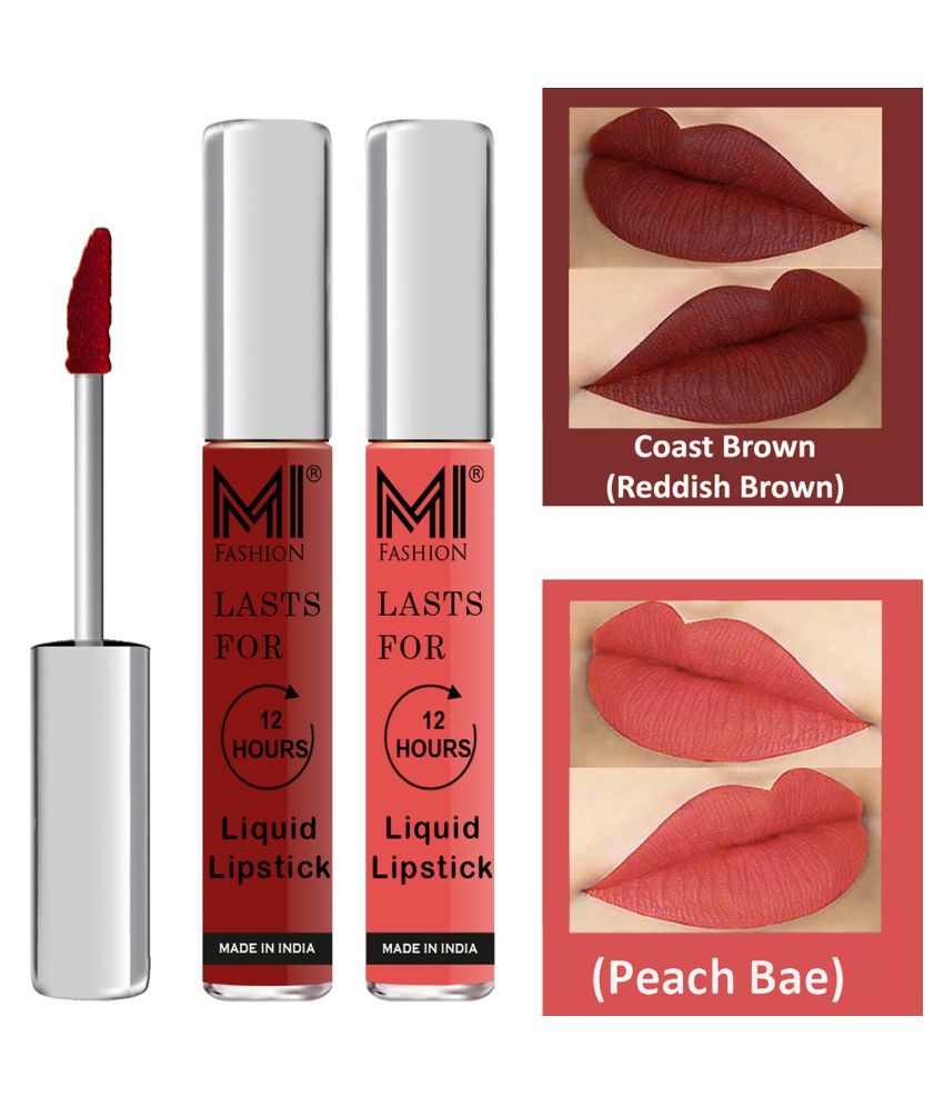     			MI FASHION Highly pigmented Lip Gloss Liquid Lipstick Peach Bae Brown Pack of 2 6 mL