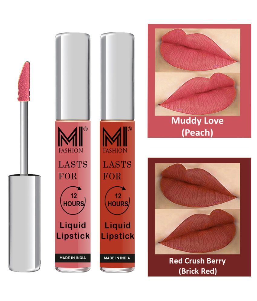     			MI FASHION Highly pigmented Lip Gloss Liquid Lipstick Brick Red Peach Pack of 2 6 mL