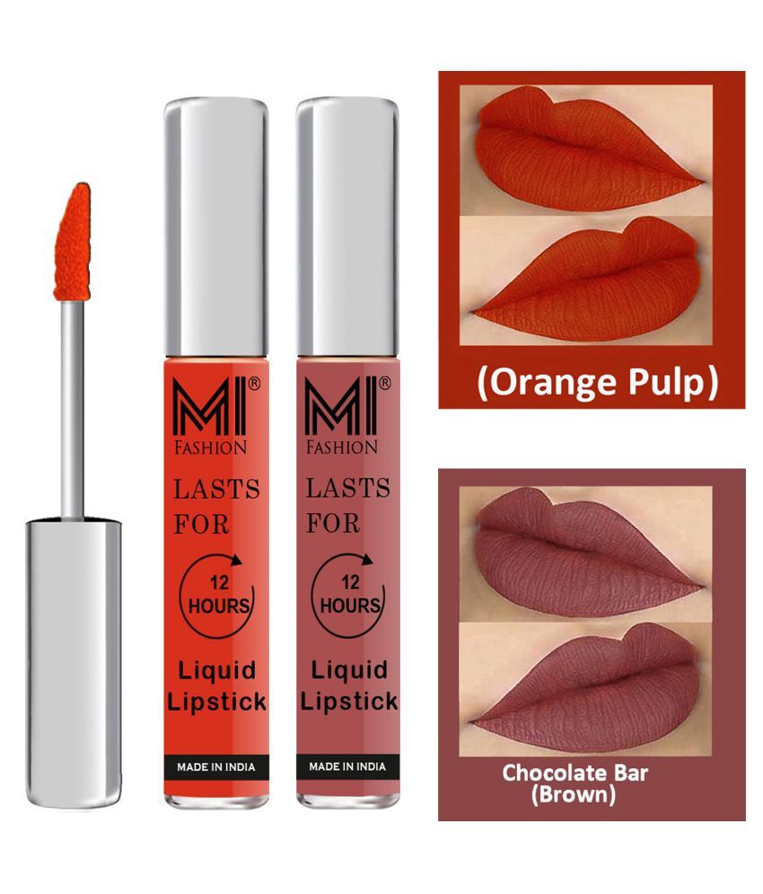     			MI FASHION Highly pigmented Lip Gloss Liquid Lipstick Brown Orange Pack of 2 6 mL