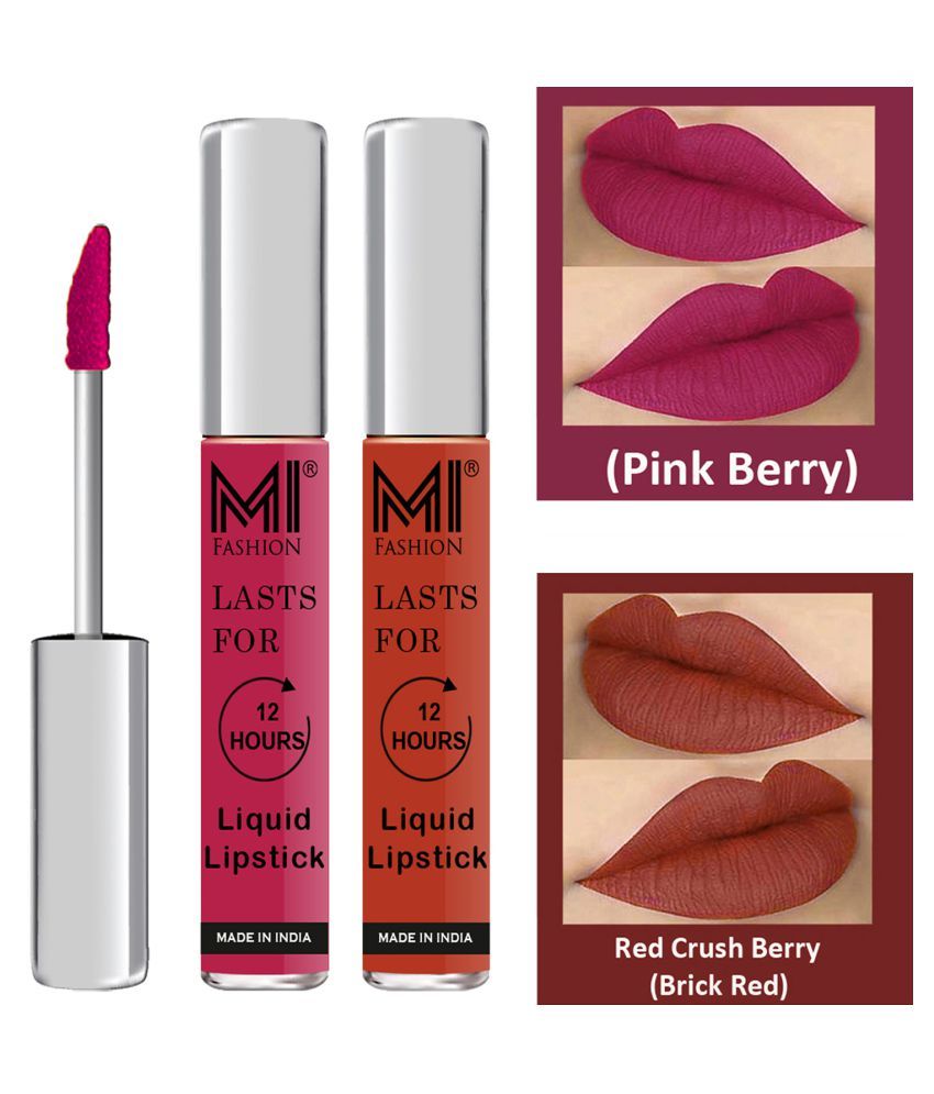     			MI FASHION Highly pigmented Lip Gloss Liquid Lipstick Brick Red Pink Pack of 2 6 mL