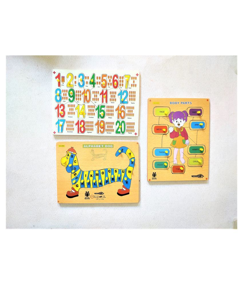     			Peters Pence Wooden  DOG  Alphabet, Learning Body Parts and Number 1-20  Learning Puzzle Board For Kids Pre Primary Education