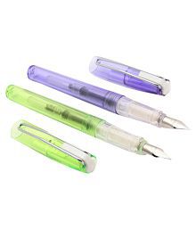 Set Of 2 - Yiren Bravo Demonstrator Green &amp; Purple Extra Fine Nib Fountain Pens New