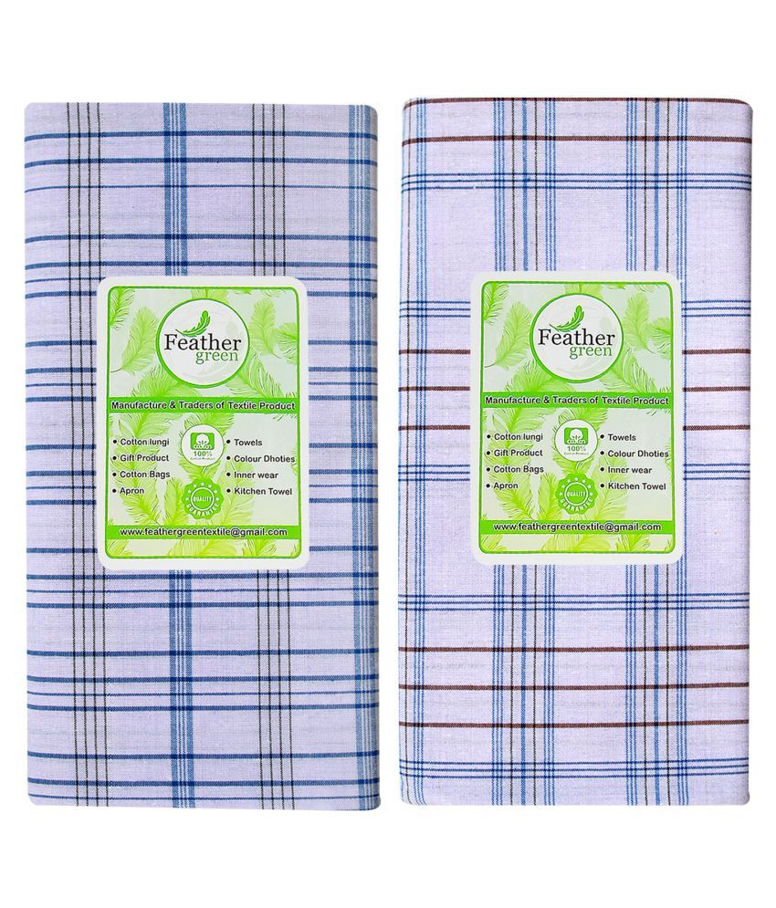     			Feather Green Multi Lungi Pack of 2